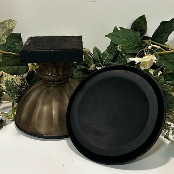 Antique Look Composite Bowl Urn On A Stand W/ Lid 8.5” Gold-tone Victorian Style - Picture 8 of 10